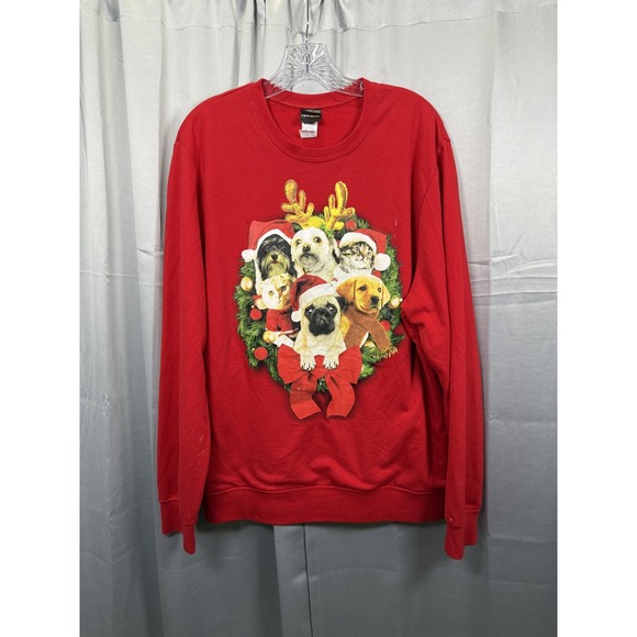 Fifth Sun Other - Fifth Sun Christmas Sweatshirt Large Dogs Cats Wreath Ugly Xmas Pullover